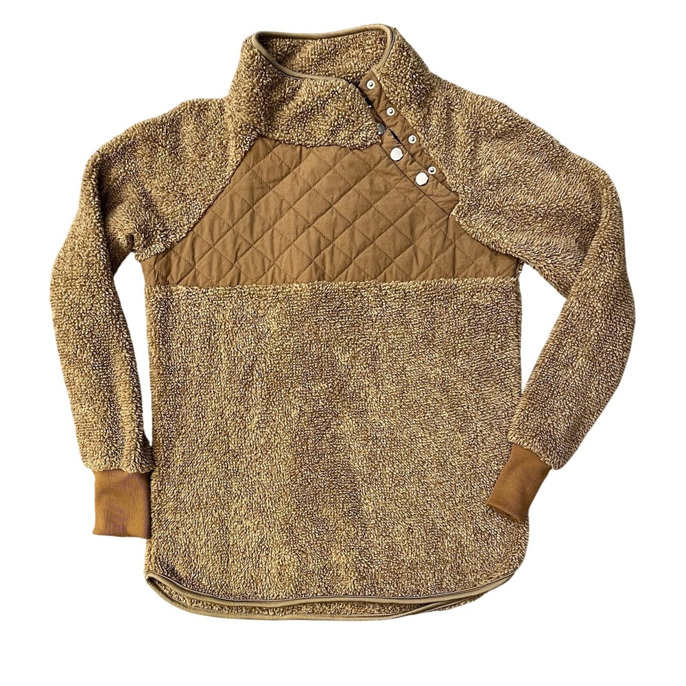 Unbranded Sherpa Fleece Pullover Women Small Brown‎ Good Quilted Snap Neck